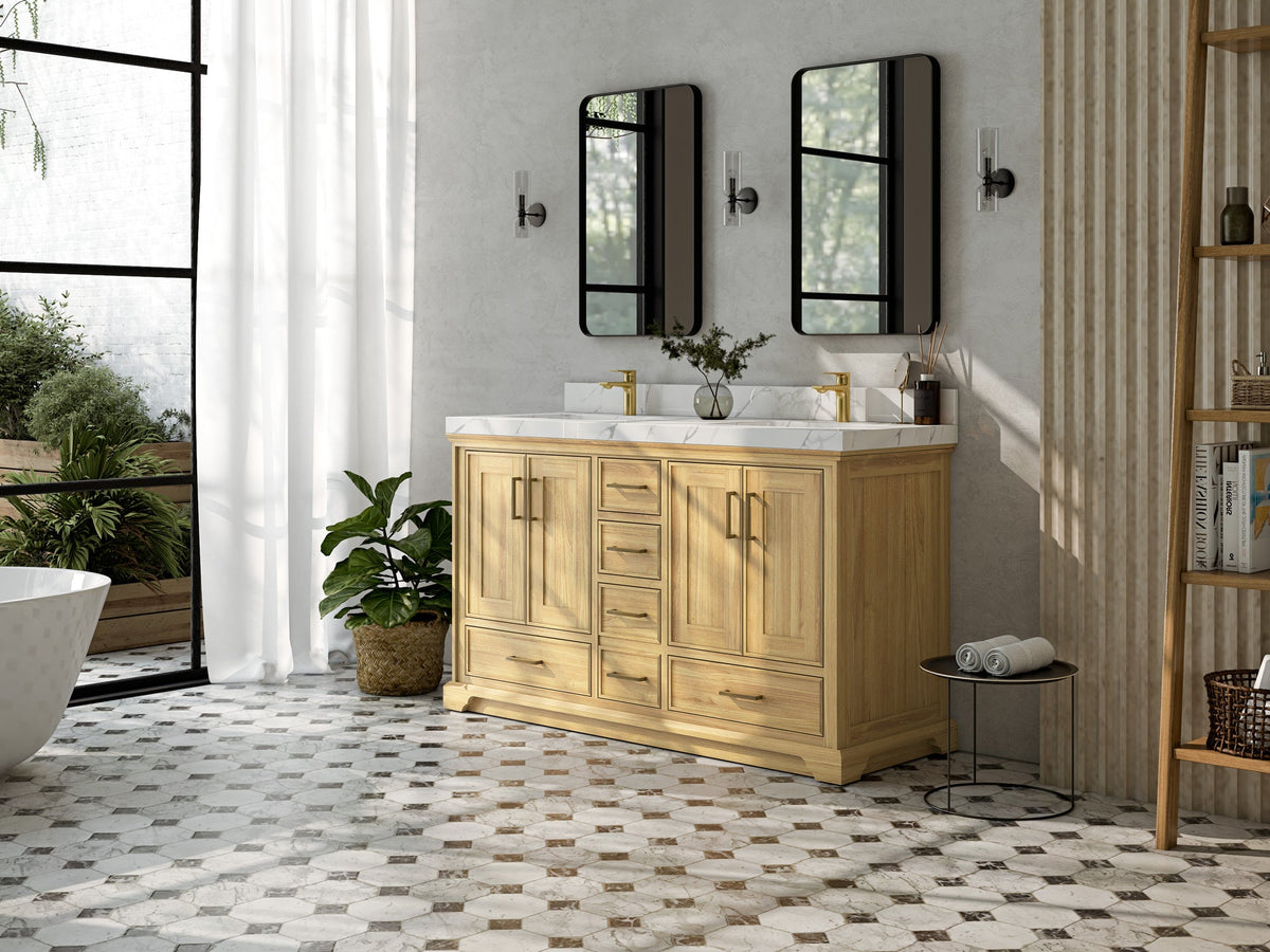 Charlotte 60 in. W x 22 in. D Double Sink Bathroom Teak Wood Vanity - Willow Bath and Vanity