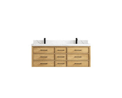Charlotte 60 in. W x 22 in. D Floating Double Sink Bathroom Vanity in Natural Mindi Wood - photo 1