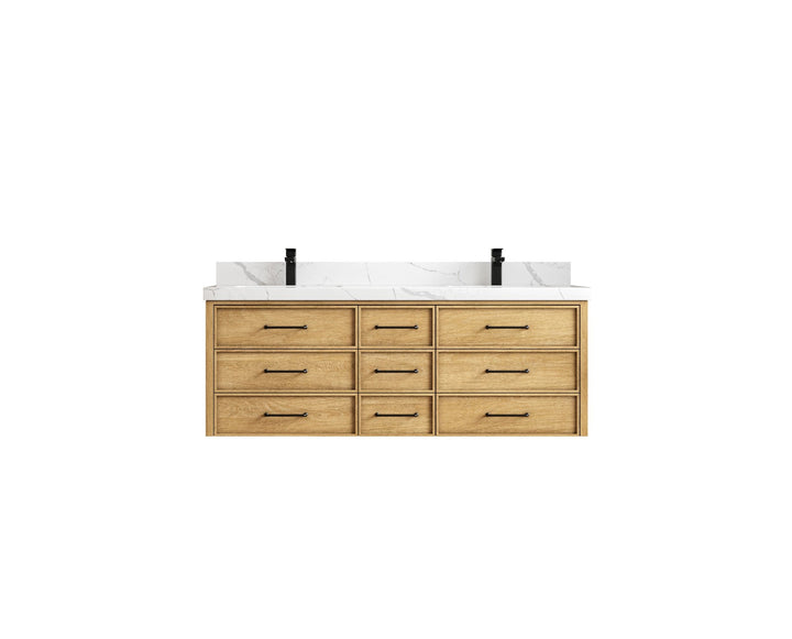 Charlotte 60 in. W x 22 in. D Floating Double Sink Bathroom Vanity in Natural Mindi Wood - photo 1