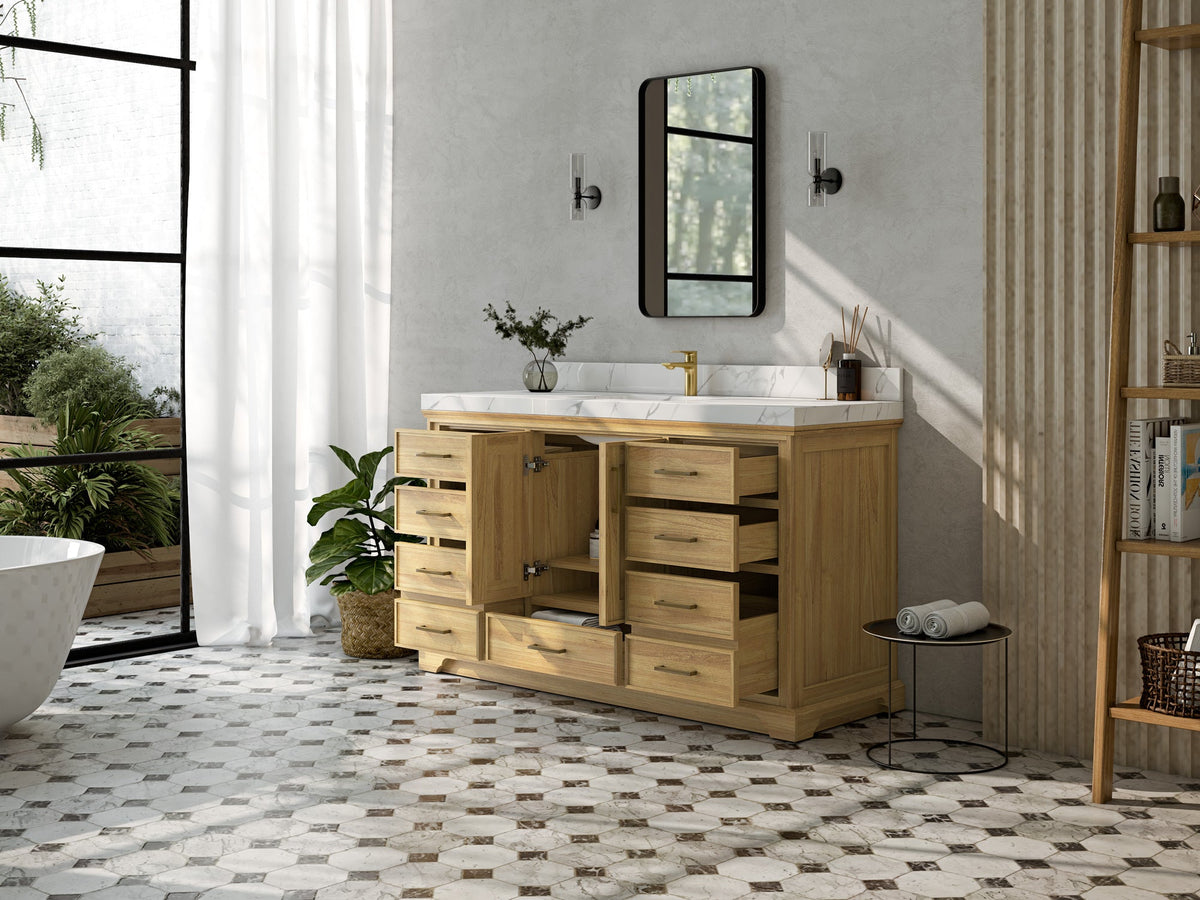 Charlotte 60 in. W x 22 in. D Single Sink Bathroom Teak Wood Vanity - Willow Bath and Vanity