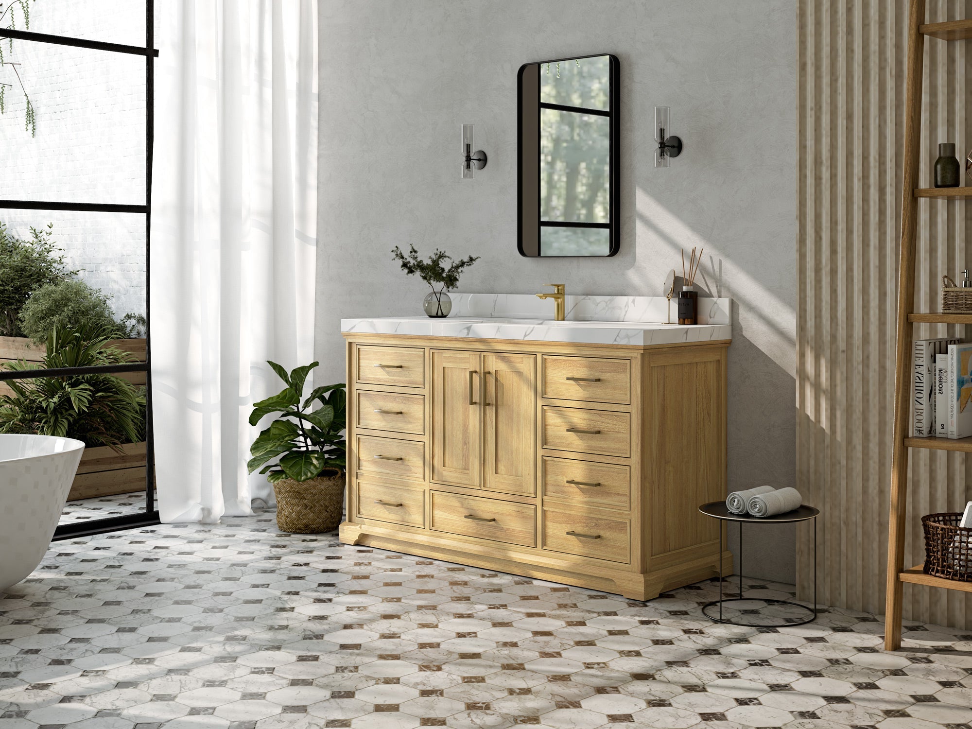 Charlotte 60 in. W x 22 in. D Single Sink Bathroom Teak Wood Vanity - Willow Bath and Vanity