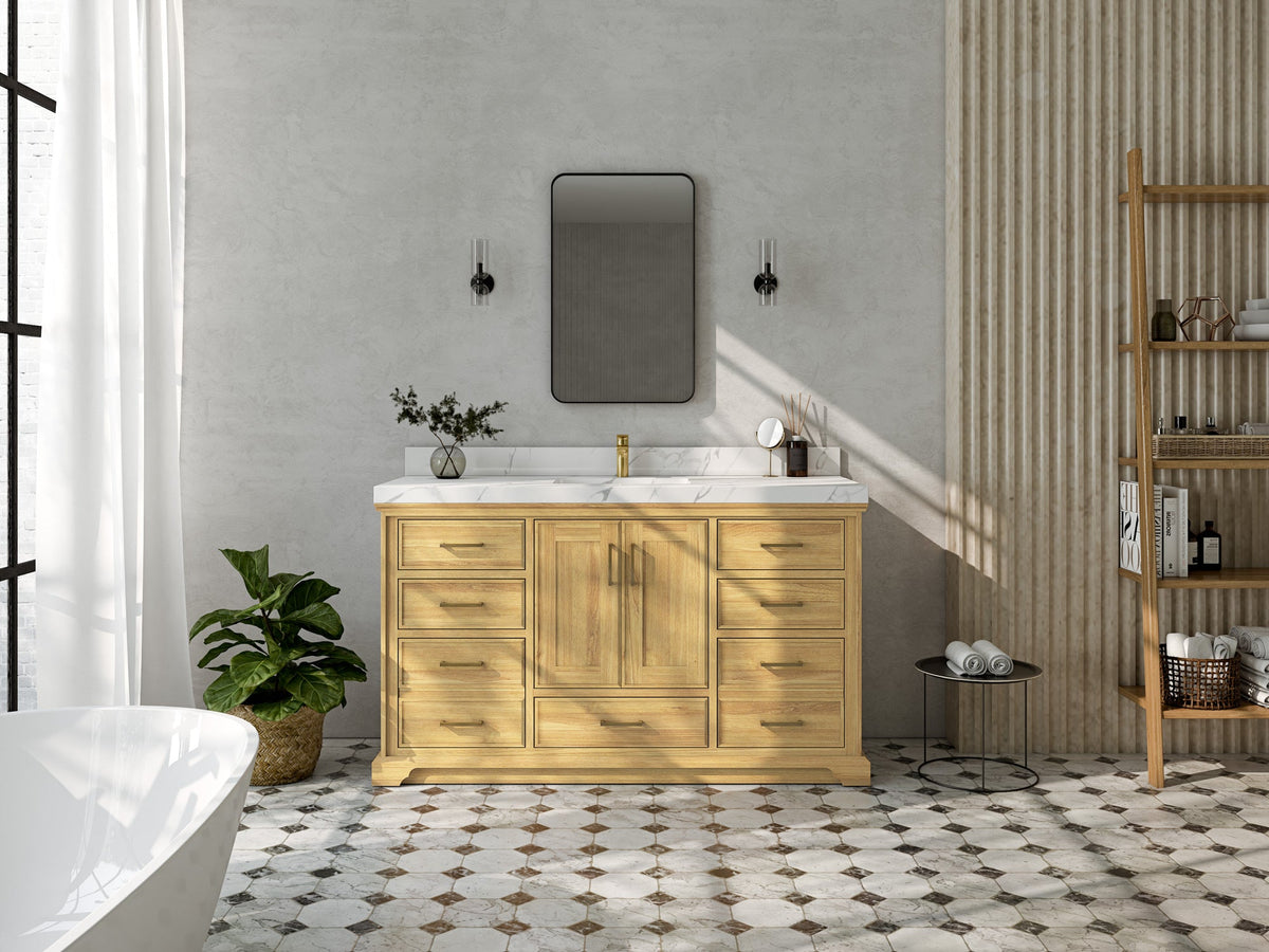 Charlotte 60 in. W x 22 in. D Single Sink Bathroom Teak Wood Vanity - Willow Bath and Vanity