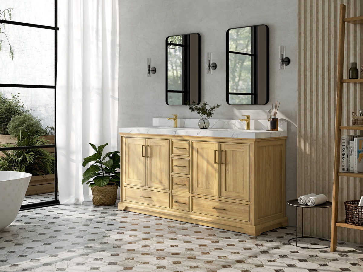 Charlotte 72 in. W x 22 in. D Double Sink Bathroom Teak Wood Vanity - Willow Bath and Vanity