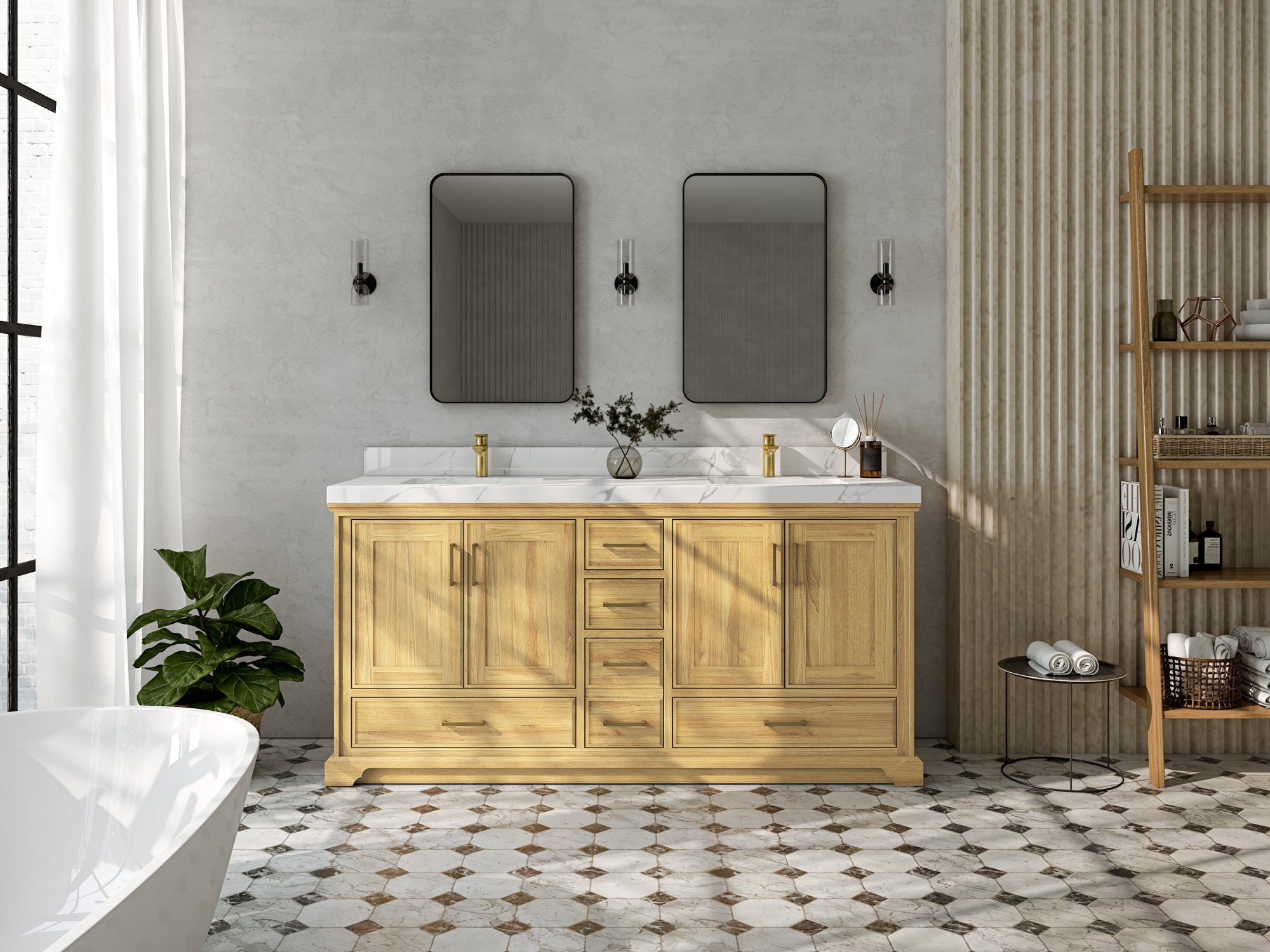Charlotte 72 in. W x 22 in. D Double Sink Bathroom Teak Wood Vanity - Willow Bath and Vanity