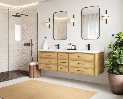 Charlotte 72 in. W x 22 in. D Floating Double Sink Bathroom Vanity in Natural Mindi Wood - Willow Bath and Vanity
