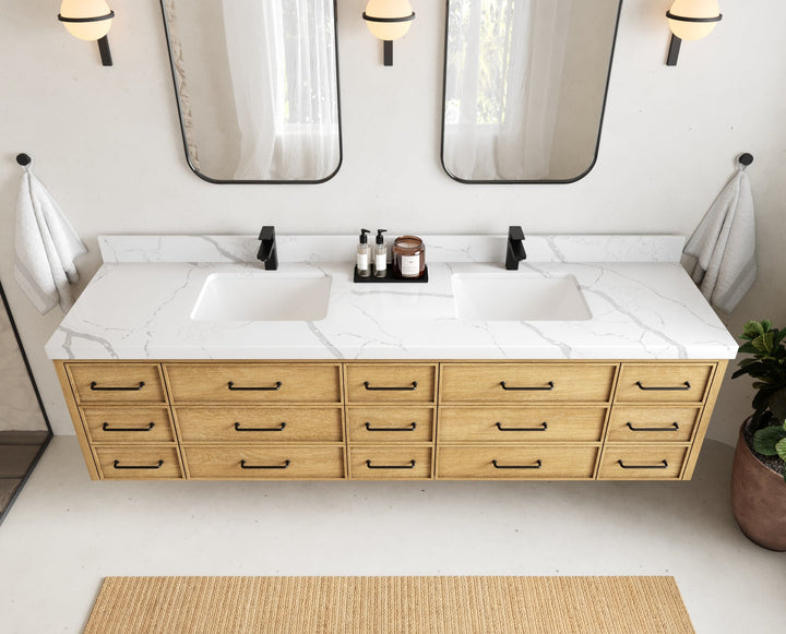 Charlotte 84 in. W x 22 in. D Floating Double Sink Bathroom Vanity in Natural Mindi Wood - photo 10
