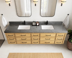 Charlotte 84 in. W x 22 in. D Floating Double Sink Bathroom Vanity in Natural Mindi Wood - photo 20