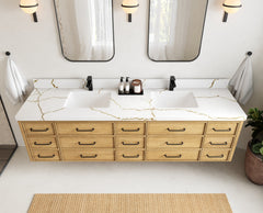 Charlotte 84 in. W x 22 in. D Floating Double Sink Bathroom Vanity in Natural Mindi Wood - photo 7