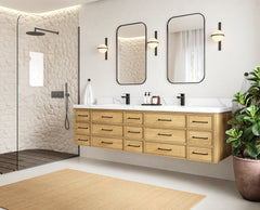 Charlotte 84 in. W x 22 in. D Floating Double Sink Bathroom Vanity in Natural Mindi Wood - photo 2