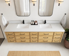 Charlotte 84 in. W x 22 in. D Floating Double Sink Bathroom Vanity in Natural Mindi Wood - photo 15