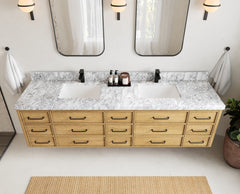 Charlotte 84 in. W x 22 in. D Floating Double Sink Bathroom Vanity in Natural Mindi Wood - photo 14