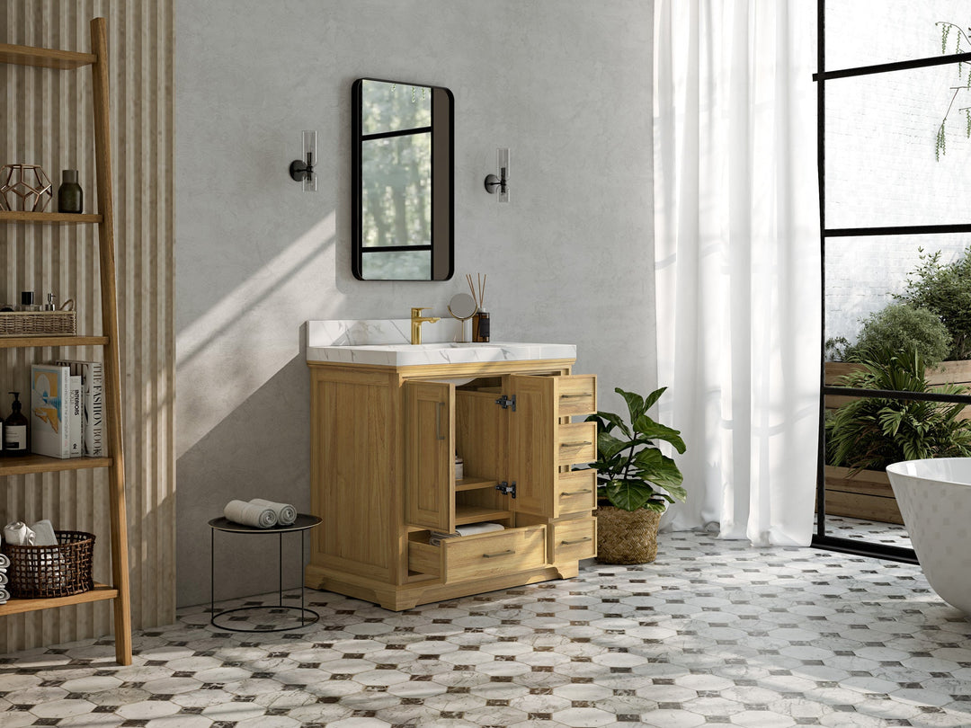Charlotte Teak 36 in. W x 22 in. D Center Sink Bathroom Teak Wood Bathroom Vanity - Willow Bath and Vanity