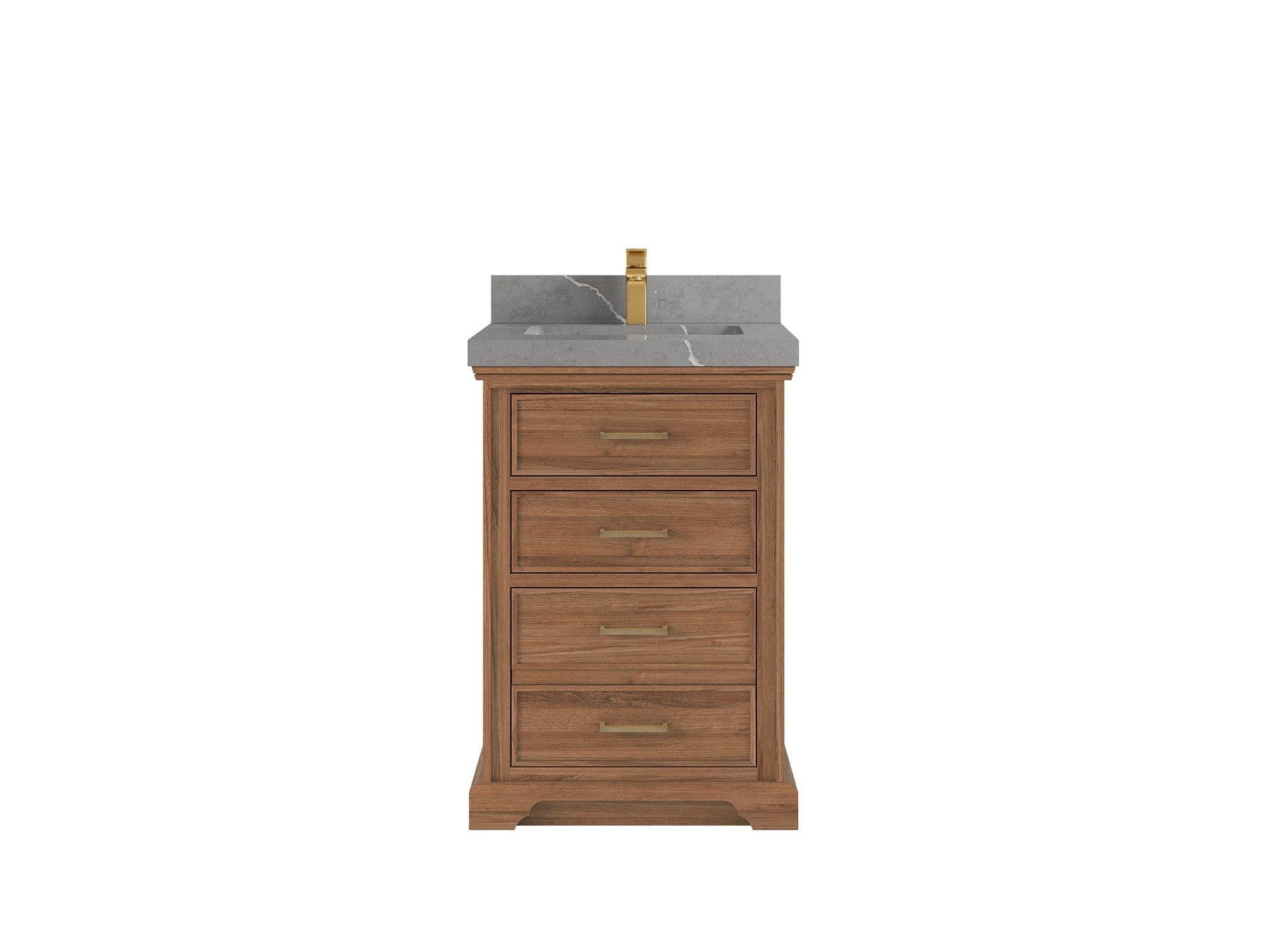 Charlotte Teak Wood 24-inch bathroom vanity in Dark Natural Teak with Piatra Gray Quartz countertop