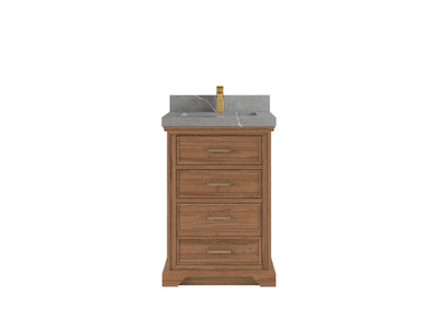 Charlotte Teak Wood 24-inch bathroom vanity in Dark Natural Teak with Piatra Gray Quartz countertop