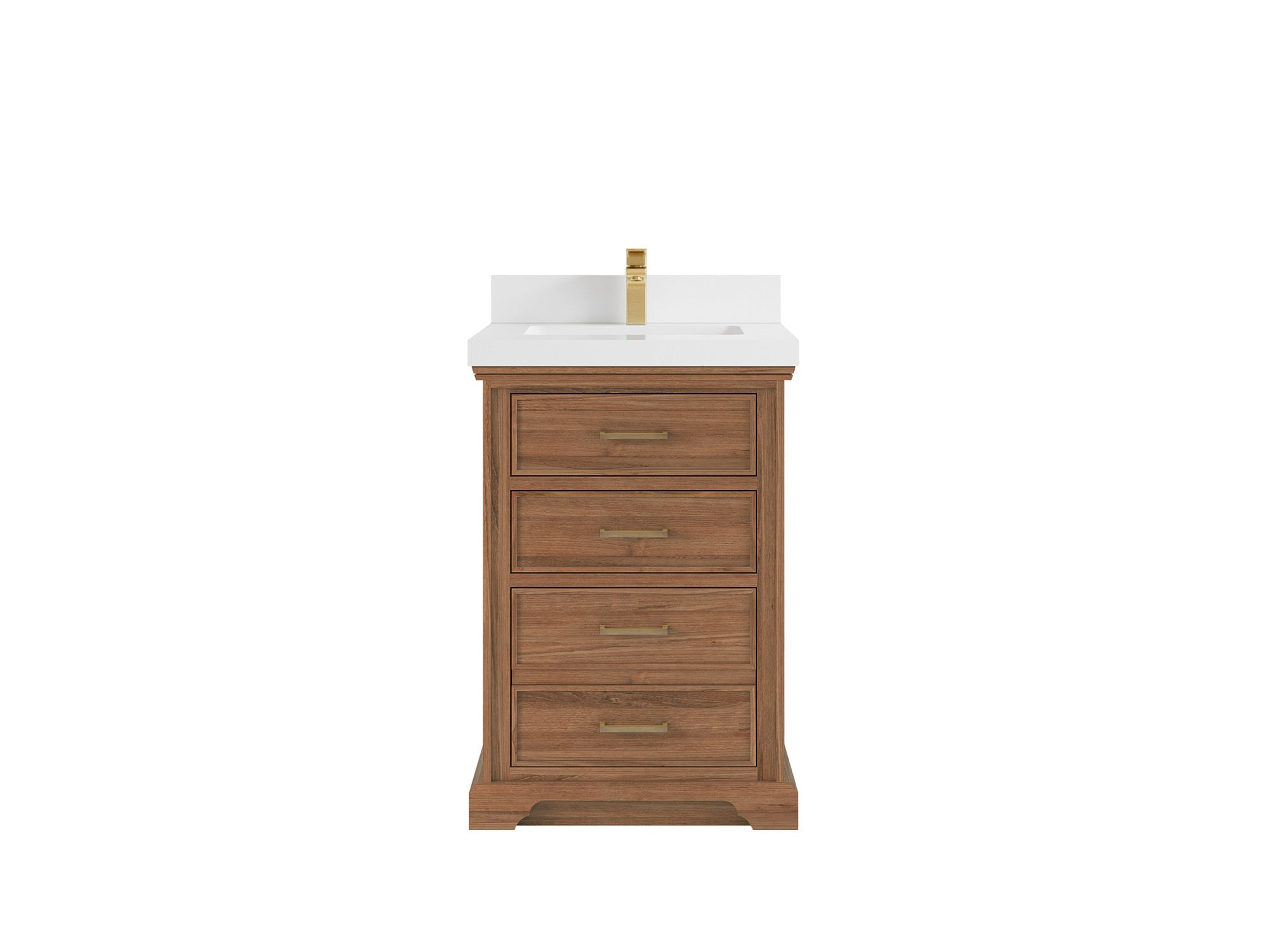 Charlotte Teak Wood 24-inch bathroom vanity in Dark Natural Teak with White Quartz countertop