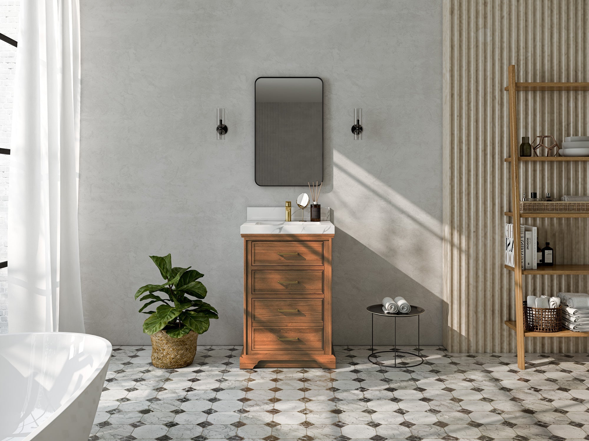 Charlotte Teak Wood 24-inch bathroom vanity, front bathroom view