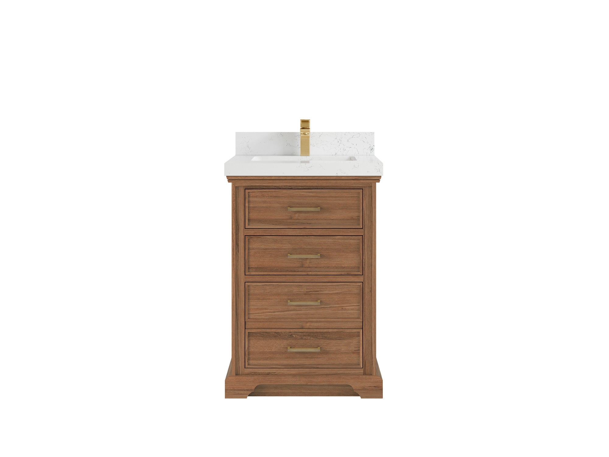 Charlotte Teak Wood 24-inch bathroom vanity in Dark Natural Teak with Empira White Quartz countertop