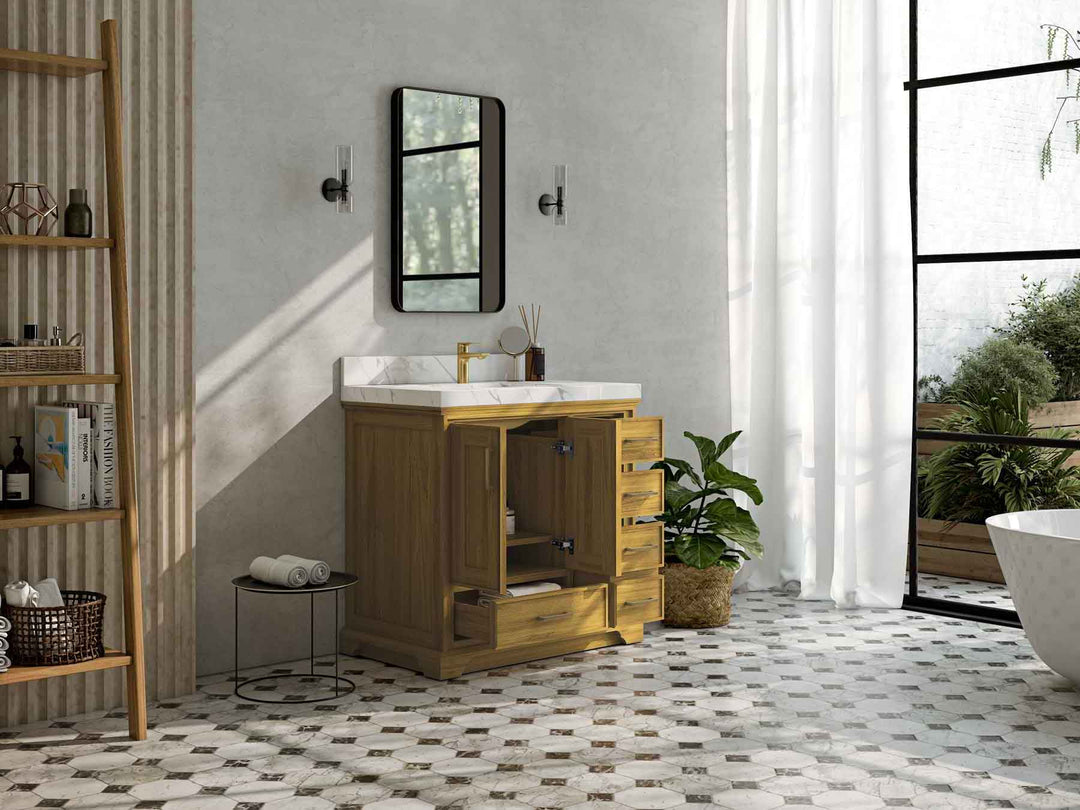 Charlotte White Oak 36 in. W x 22 in. D Center Sink Bathroom Vanity - Willow Bath and Vanity