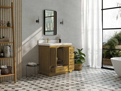 Charlotte White Oak 36 in. W x 22 in. D Left Offset Sink Bathroom Vanity - Willow Bath and Vanity