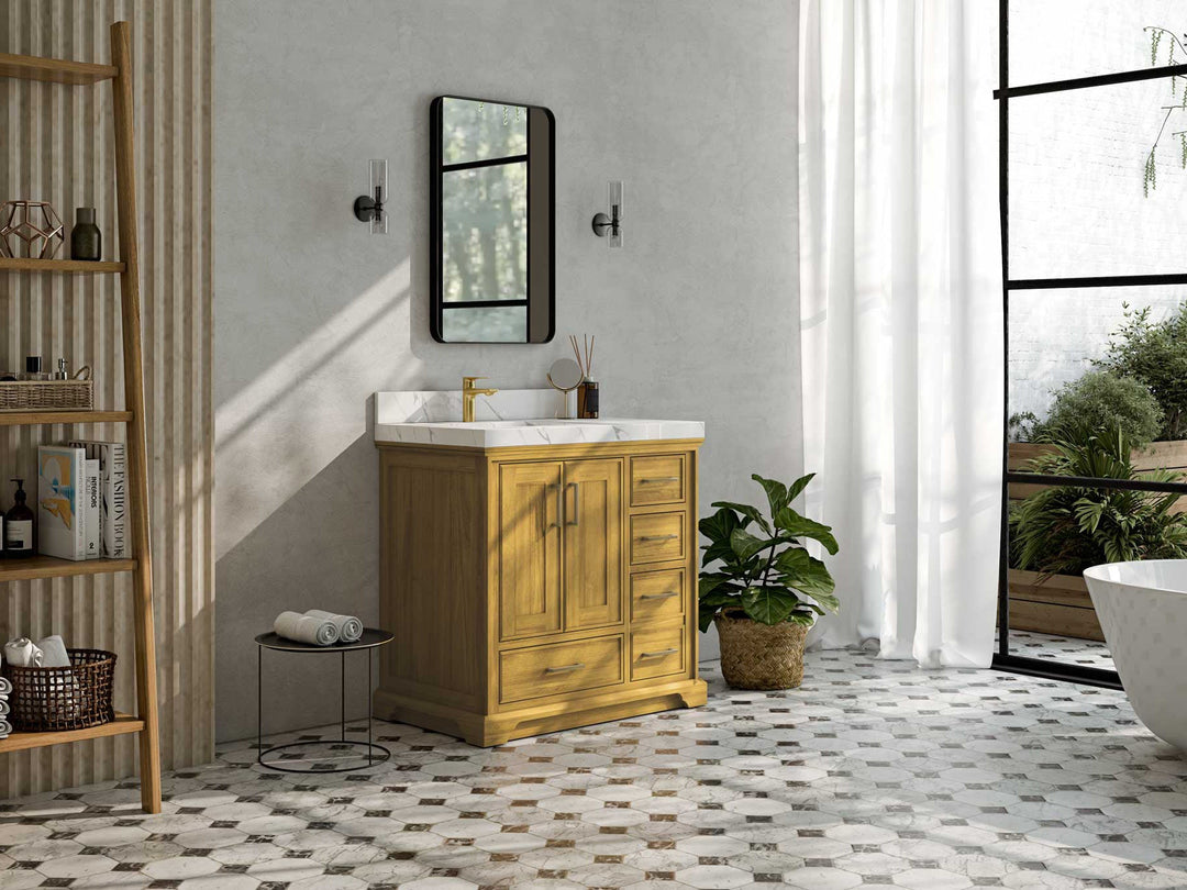 Charlotte White Oak 36 in. W x 22 in. D Left Offset Sink Bathroom Vanity - Willow Bath and Vanity