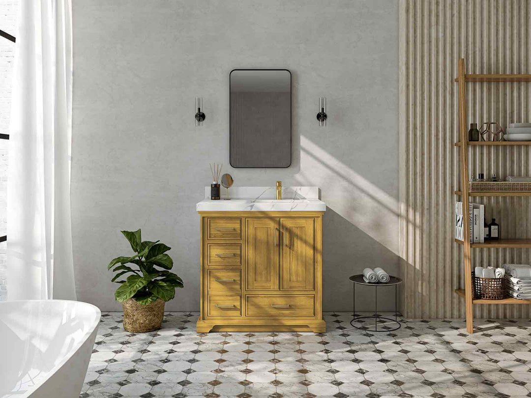 Charlotte White Oak 36 in. W x 22 in. D Right Offset Sink Bathroom Vanity - Willow Bath and Vanity