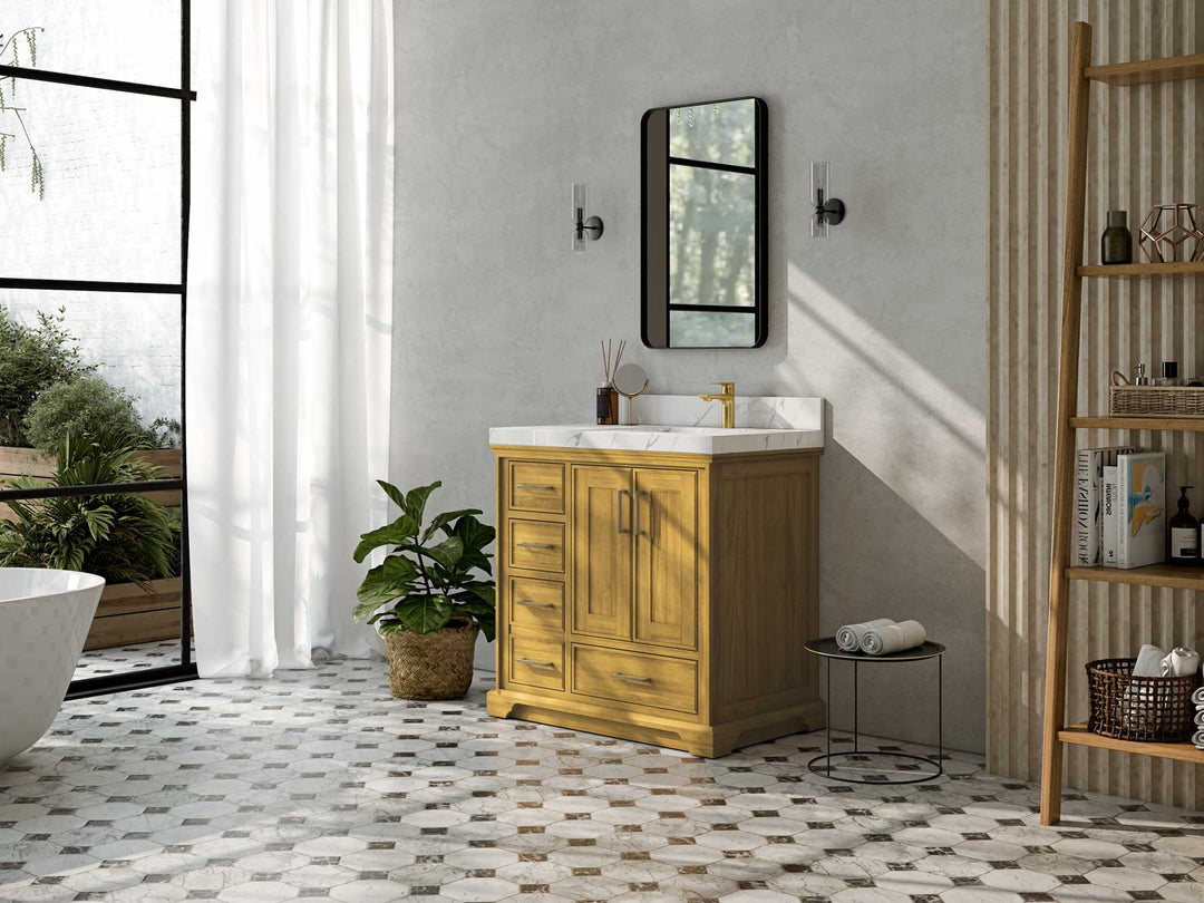 Charlotte White Oak 36 in. W x 22 in. D Right Offset Sink Bathroom Vanity - Willow Bath and Vanity