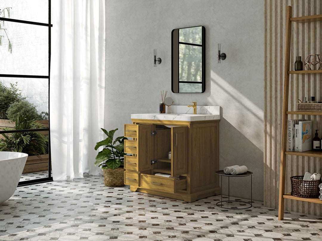 Charlotte White Oak 36 in. W x 22 in. D Right Offset Sink Bathroom Vanity - Willow Bath and Vanity