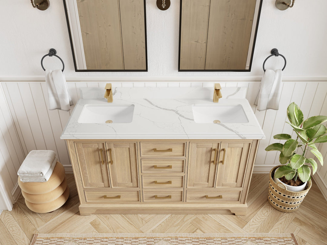 Charlotte White Oak 60 in. W x 22 in. D Double Sink Bathroom Vanity - Willow Bath and Vanity
