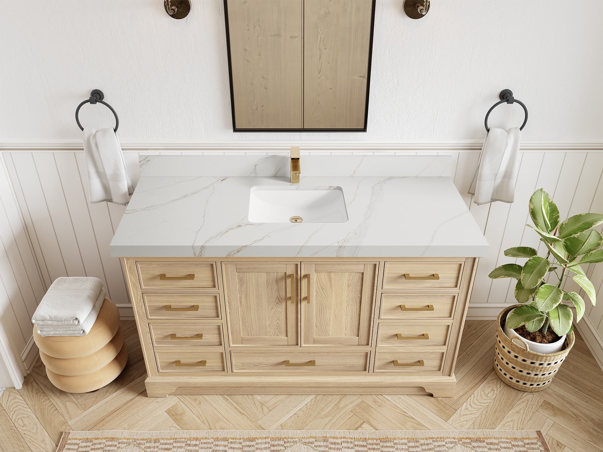Charlotte White Oak 60 in. W x 22 in. D Single Sink Bathroom Vanity - Willow Bath and Vanity