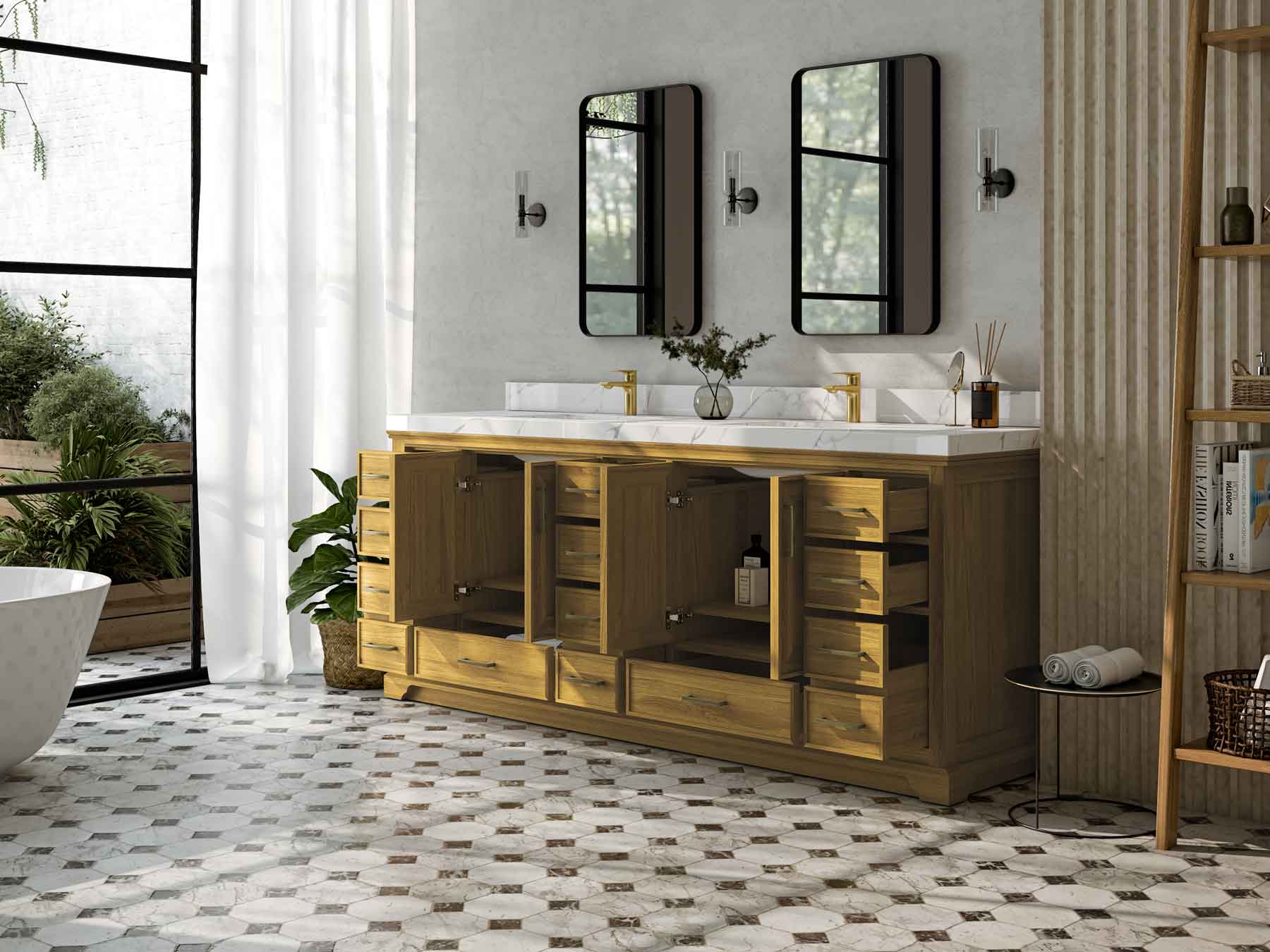 Charlotte White Oak 84 in. W x 22 in. D Double Sink Bathroom Vanity - Willow Bath and Vanity
