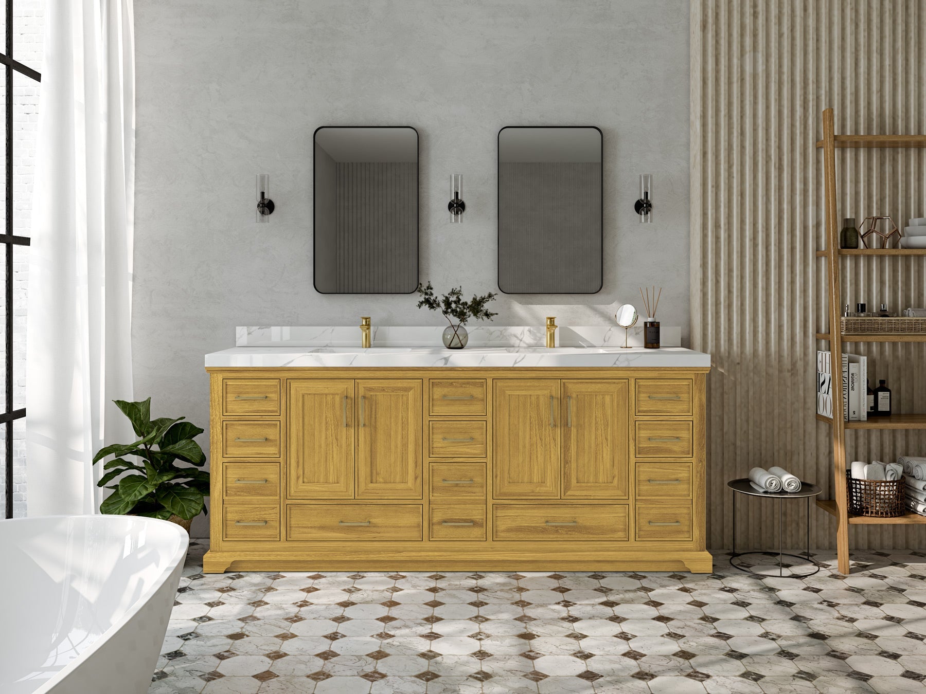 Charlotte White Oak 84 in. W x 22 in. D Double Sink Bathroom Vanity - Willow Bath and Vanity