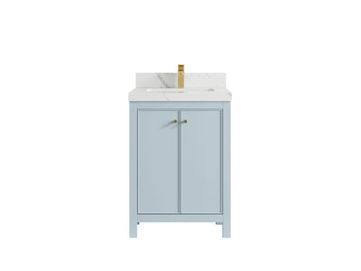 Chicago 24-inch bathroom vanity in Blue Heather with Calacatta Laza Quartz countertop