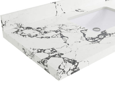 Chicago 24-inch vanity countertop with bold black and gray veining, angled view