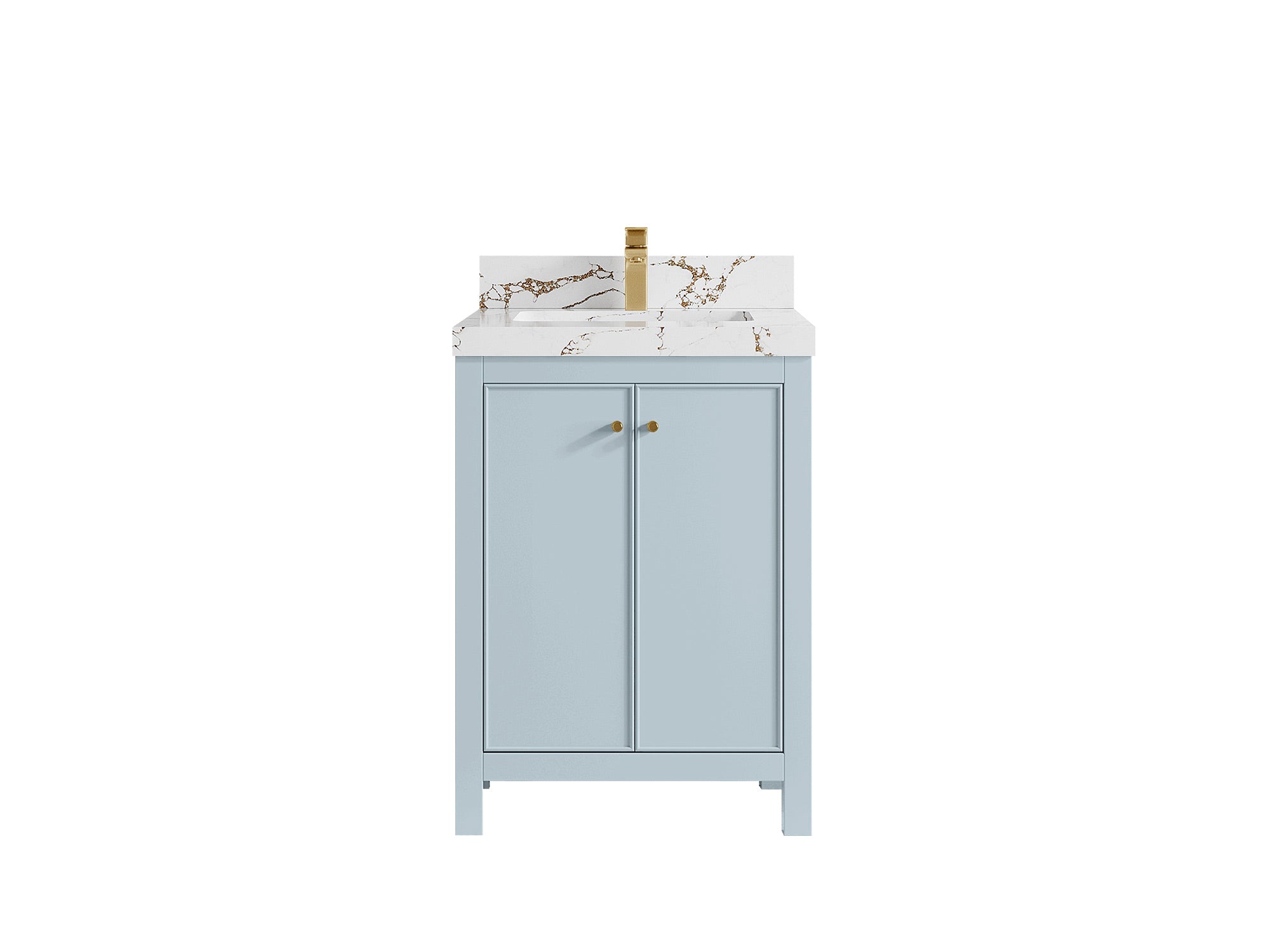 Chicago 24-inch bathroom vanity in Blue Heather with Viola Brown Quartz countertop