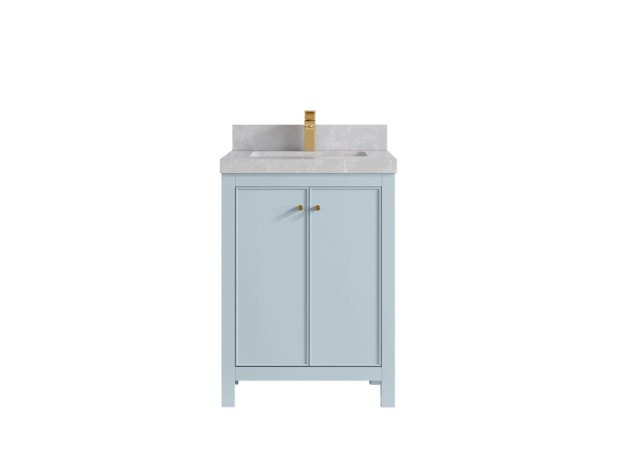 Chicago 24-inch bathroom vanity in Blue Heather with Pearl Light Gray Quartz countertop