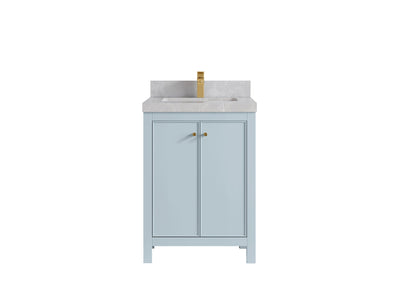 Chicago 24-inch bathroom vanity in Blue Heather with Pearl Light Gray Quartz countertop