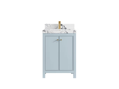 Chicago 24-inch bathroom vanity in Blue Heather with Viola Night Quartz countertop