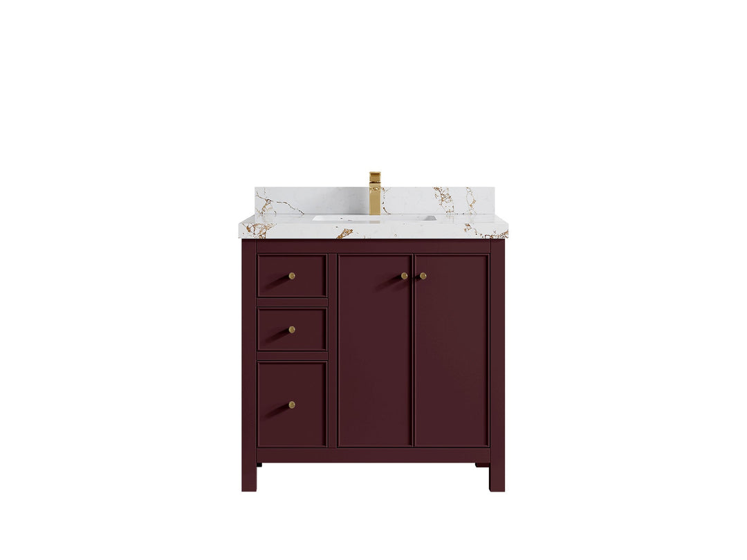 Chicago 36 in. W x 22 in. D Center Sink Bathroom Vanity | 
              
                Burgundy
                
                  
             - CHI_BGD_WHQZ_36CR - photo №21