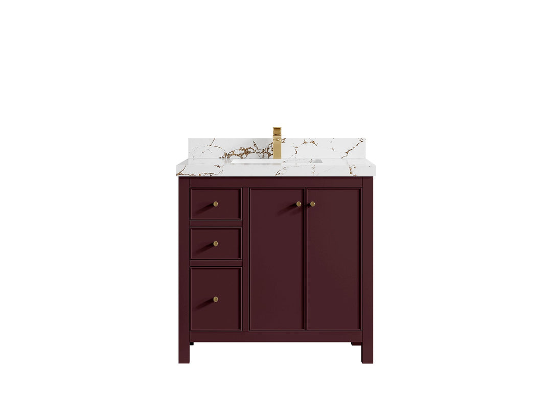 Chicago 36 in. W x 22 in. D Center Sink Bathroom Vanity | 
              
                Burgundy
                
                  
             - CHI_BGD_WHQZ_36CR - photo №19
