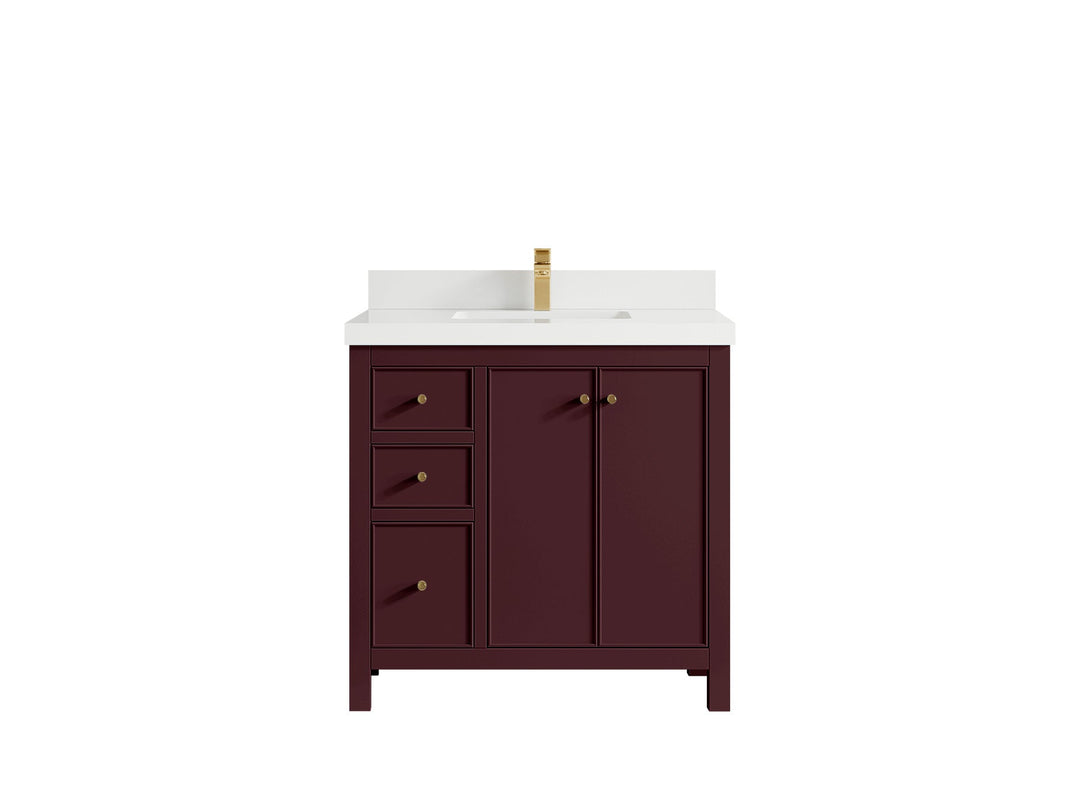Chicago 36 in. W x 22 in. D Center Sink Bathroom Vanity | 
              
                Burgundy
                
                  
             - CHI_BGD_WHQZ_36CR - photo №27