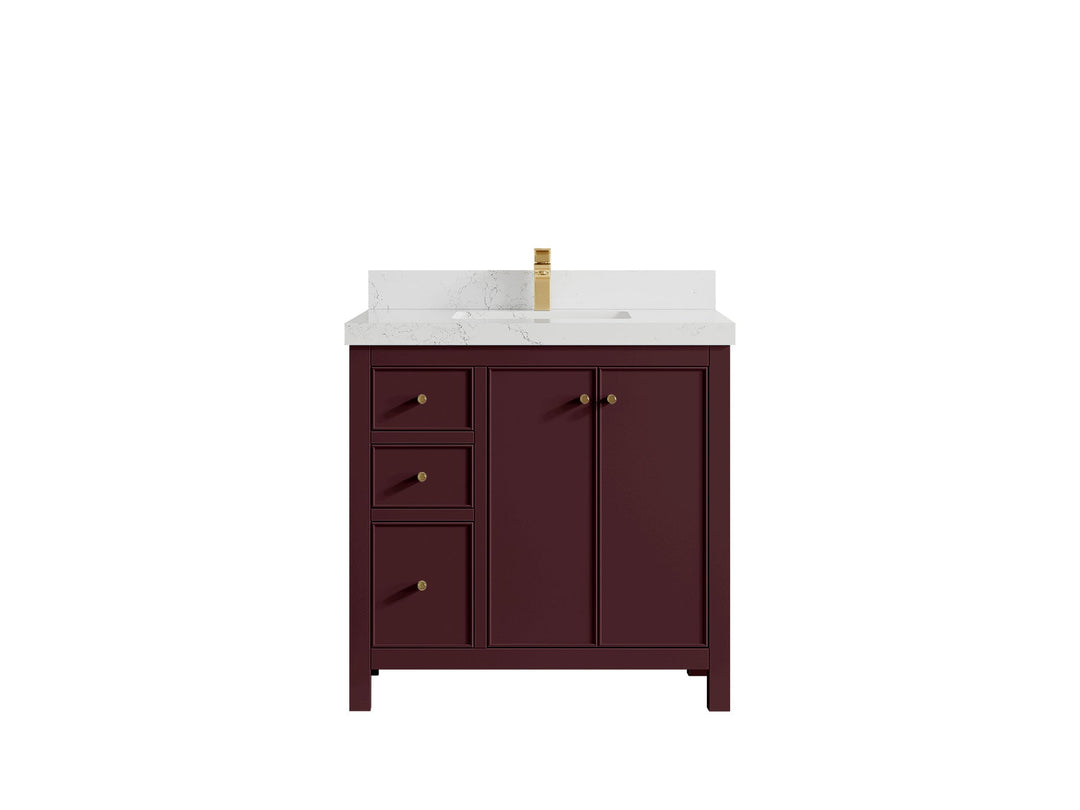 Chicago 36 in. W x 22 in. D Center Sink Bathroom Vanity | 
              
                Burgundy
                
                  
             - CHI_BGD_WHQZ_36CR - photo №13