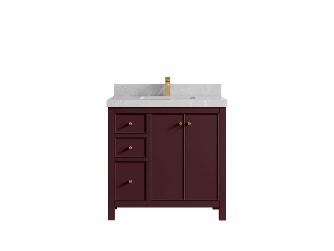 Chicago 36 in. W x 22 in. D Center Sink Bathroom Vanity | 
              
                Burgundy
                
                  
             - CHI_BGD_WHQZ_36CR - photo №15