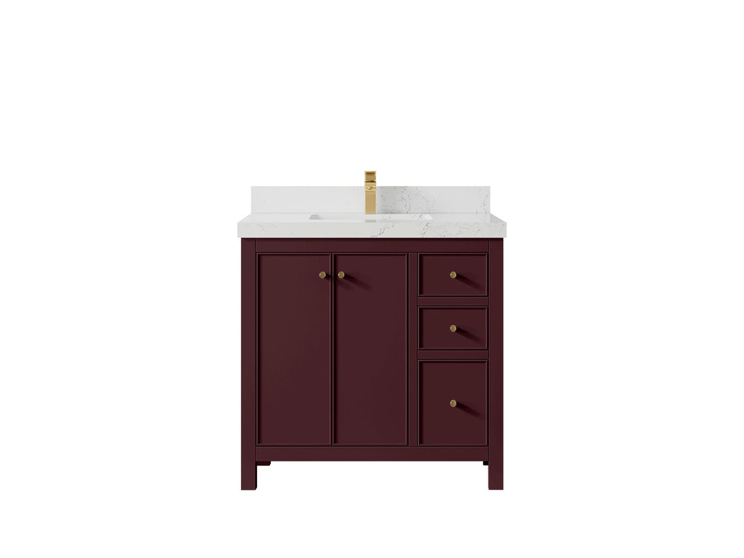 Chicago 36 in. W x 22 in. D Center Sink Bathroom Vanity | 
              
                Burgundy
                
                  
             - CHI_BGD_WHQZ_36CL - photo №35