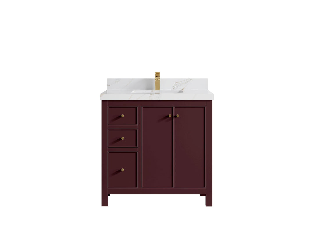 Chicago 36 in. W x 22 in. D Center Sink Bathroom Vanity | 
              
                Burgundy
                
                  
             - CHI_BGD_WHQZ_36CR - photo №39