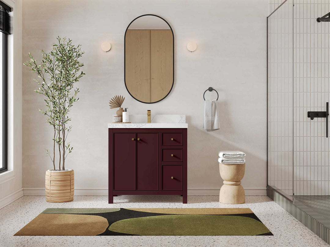 Chicago 36 in. W x 22 in. D Center Sink Bathroom Vanity | 
              
                Burgundy
                
                  
             - CHI_BGD_WHQZ_36CL - photo №4
