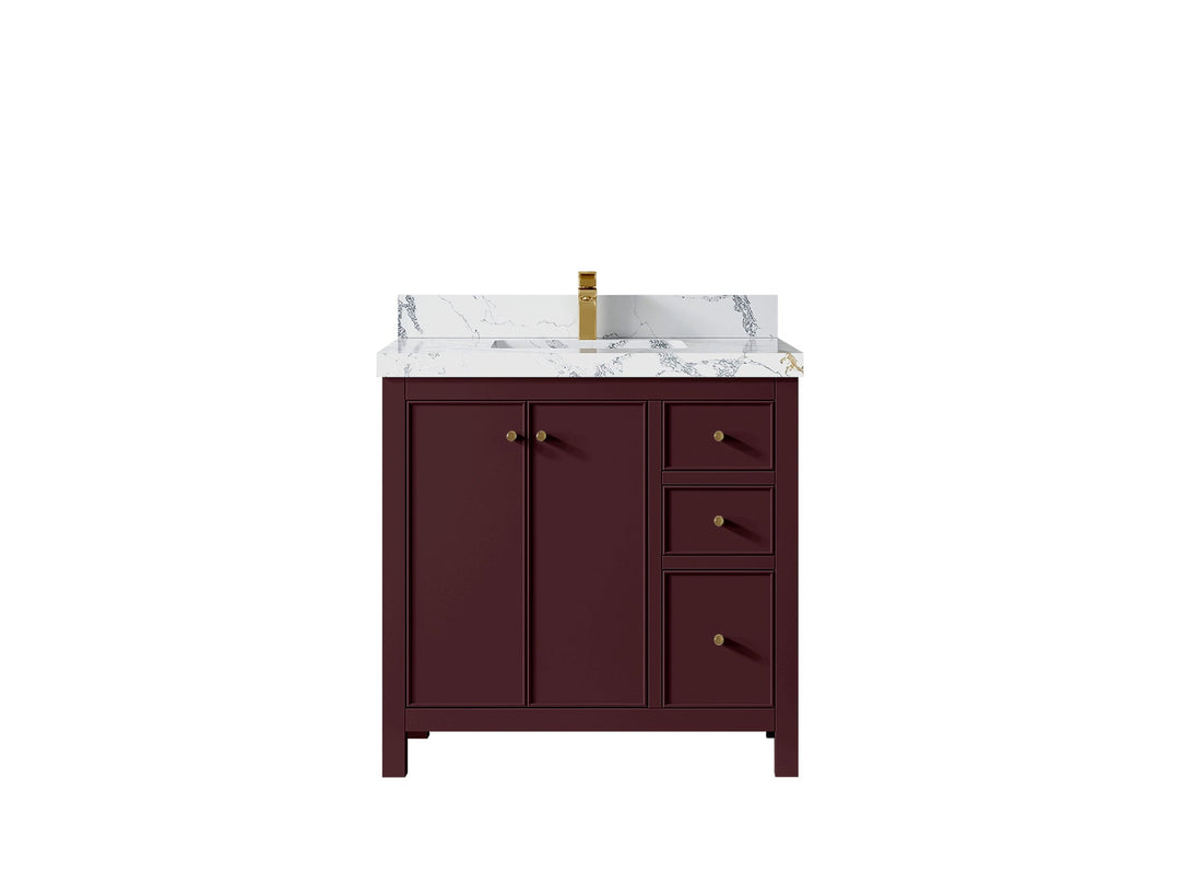 Chicago 36 in. W x 22 in. D Center Sink Bathroom Vanity | 
              
                Burgundy
                
                  
             - CHI_BGD_WHQZ_36CL - photo №21