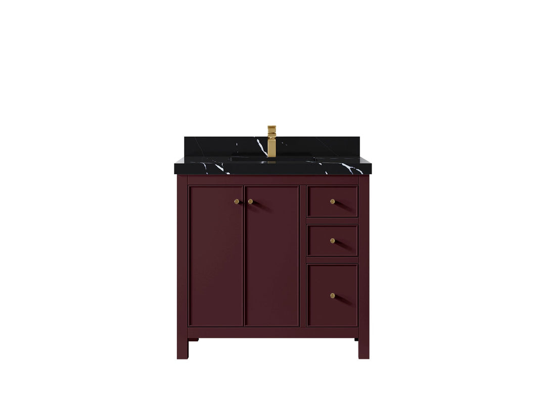 Chicago 36 in. W x 22 in. D Center Sink Bathroom Vanity | 
              
                Burgundy
                
                  
             - CHI_BGD_WHQZ_36CL - photo №13