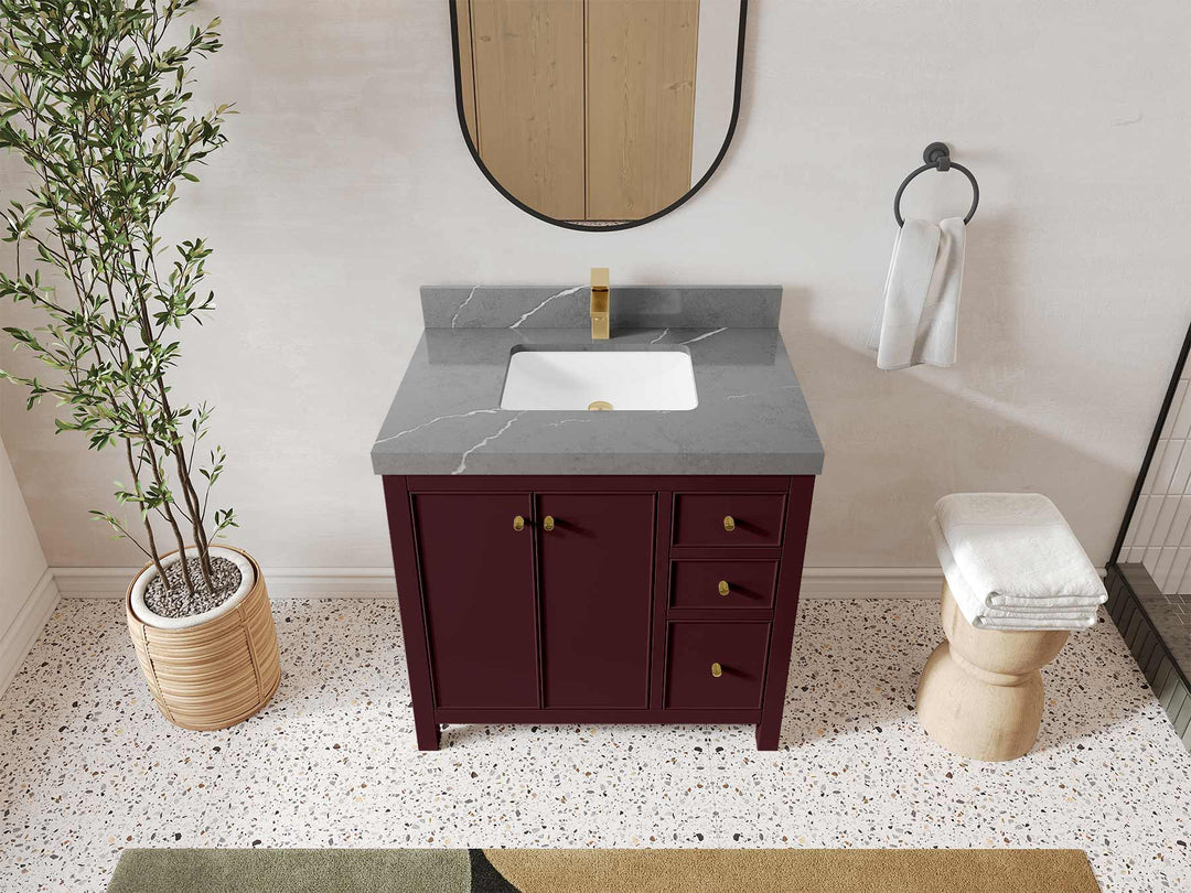 Chicago 36 in. W x 22 in. D Center Sink Bathroom Vanity | 
              
                Burgundy
                
                  
             - CHI_BGD_WHQZ_36CL - photo №38