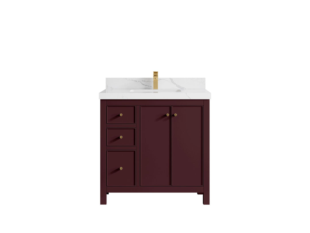 Chicago 36 in. W x 22 in. D Center Sink Bathroom Vanity | 
              
                Burgundy
                
                  
             - CHI_BGD_WHQZ_36CR - photo №33