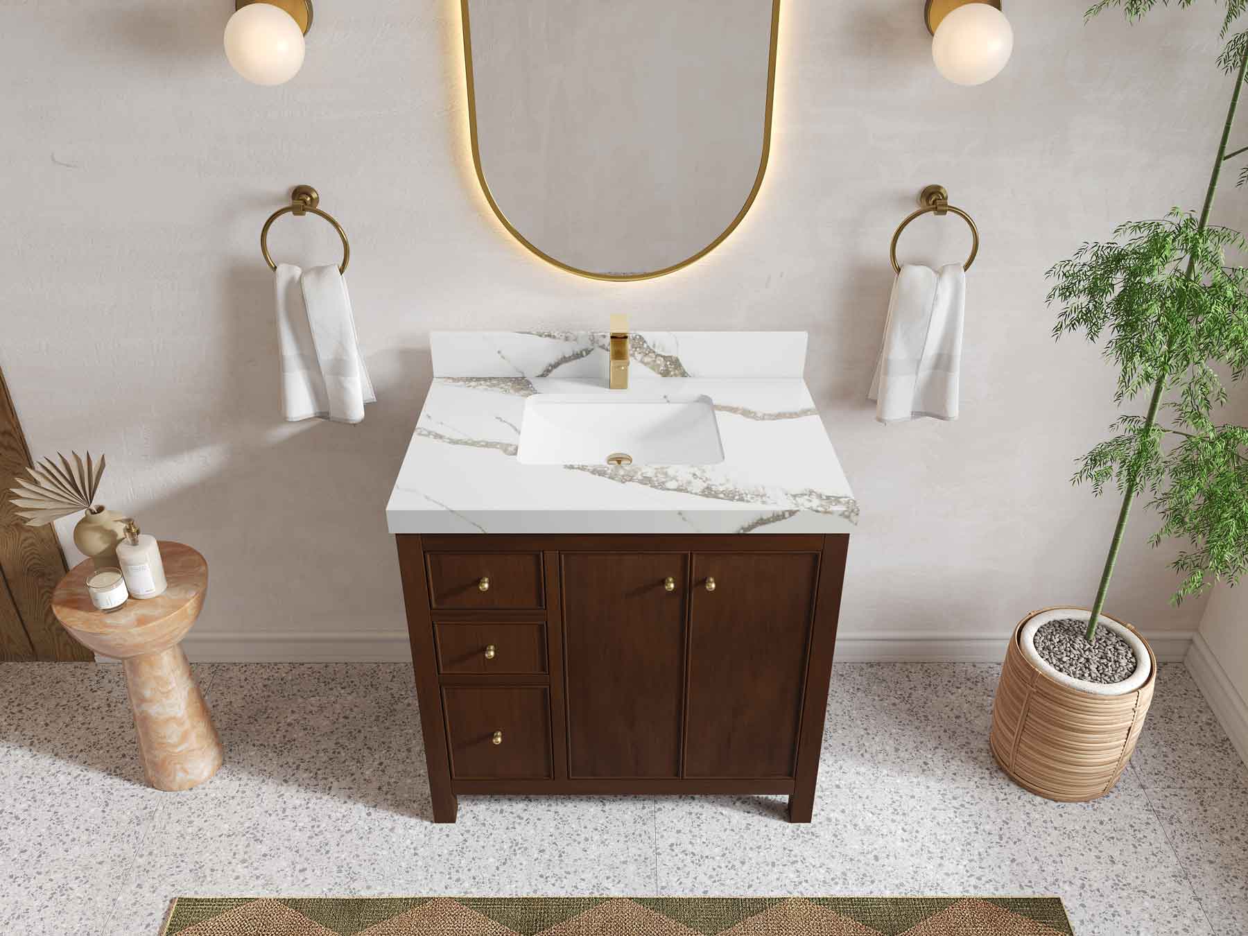 Chicago Teak 36 in. W x 22 in. D Center Sink Bathroom Vanity - Willow Bath and Vanity